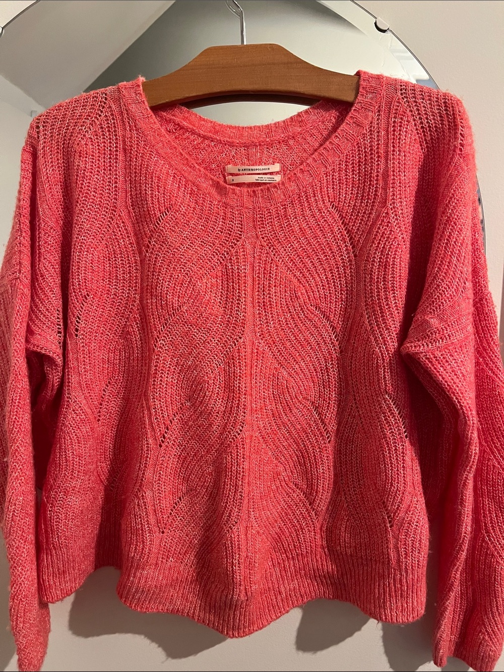 Anthropologie Pink Marled Crewneck Sweater